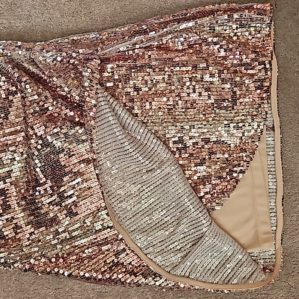 Boston Proper Pink Rose Gold Ruched Sequin Mini Cocktail Dress - Picture 11 of 13